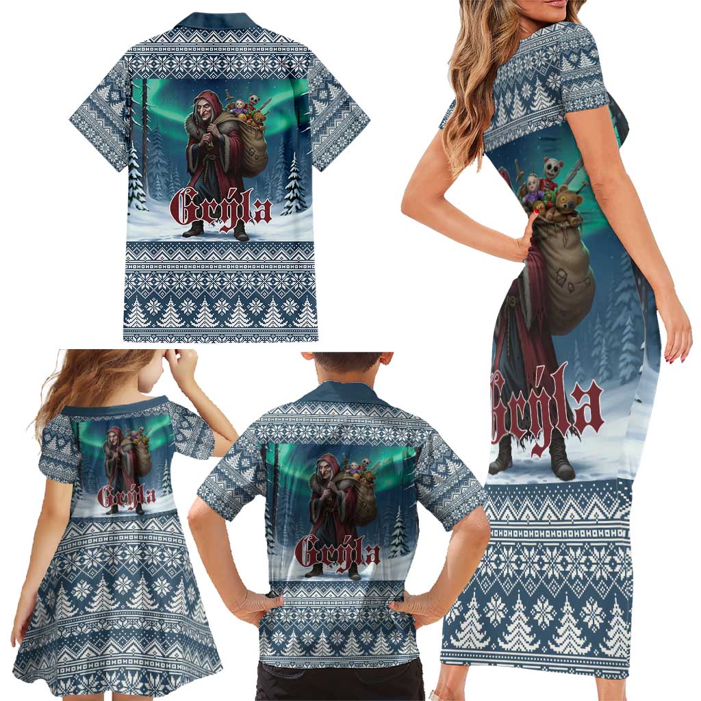 Iceland Christmas Family Matching Short Sleeve Bodycon Dress and Hawaiian Shirt Icelandic Gryla Evil Mother of Yule Lads LT19