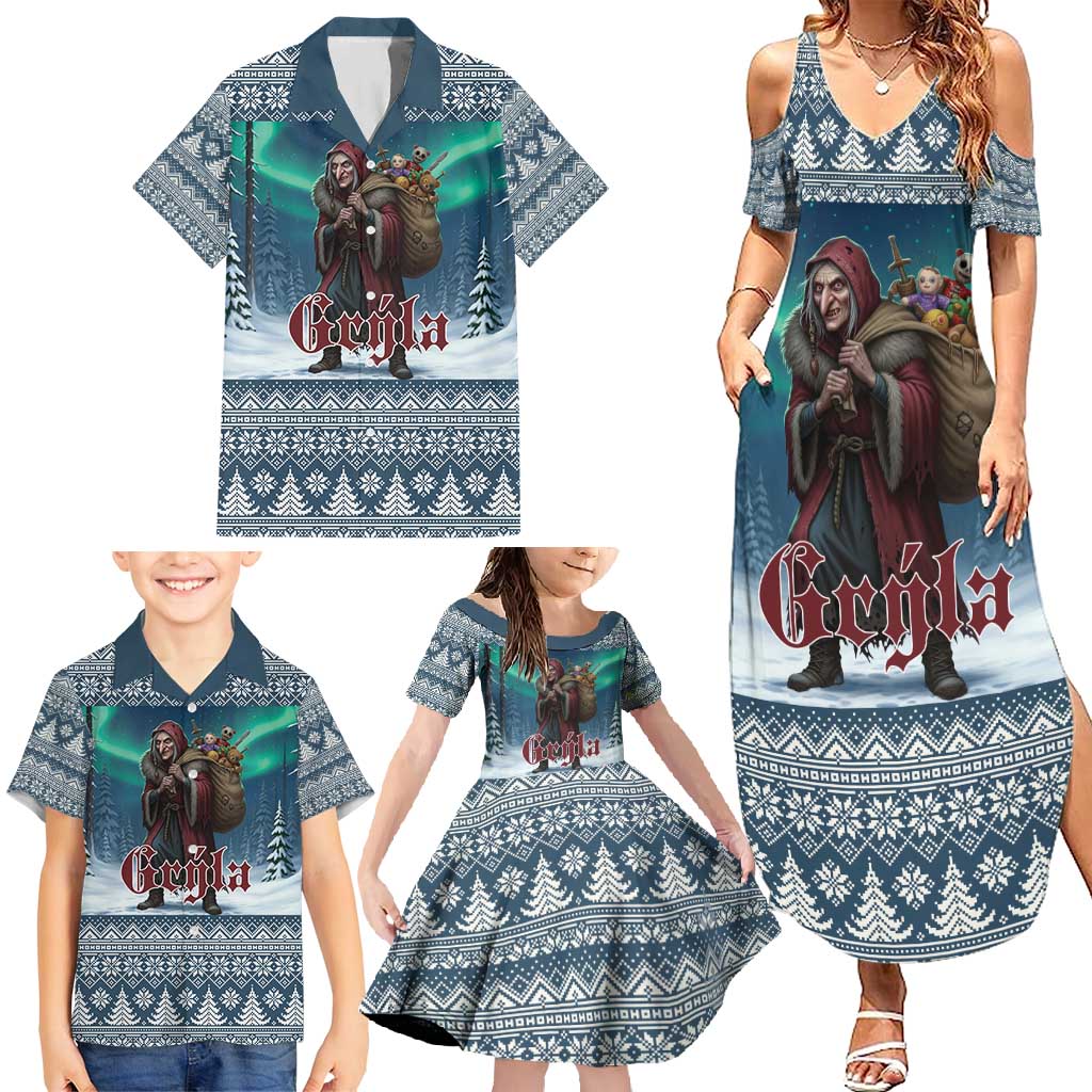 Iceland Christmas Family Matching Summer Maxi Dress and Hawaiian Shirt Icelandic Gryla Evil Mother of Yule Lads LT19