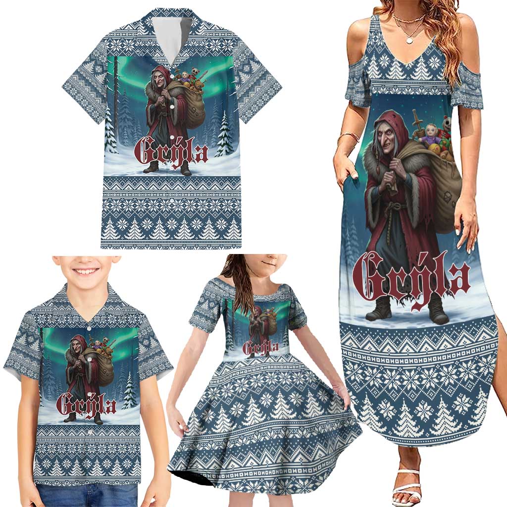 Iceland Christmas Family Matching Summer Maxi Dress and Hawaiian Shirt Icelandic Gryla Evil Mother of Yule Lads - Wonder Print Shop