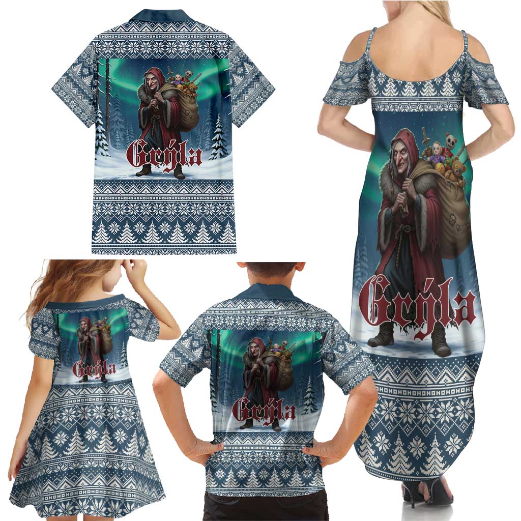 Iceland Christmas Family Matching Summer Maxi Dress and Hawaiian Shirt Icelandic Gryla Evil Mother of Yule Lads LT19