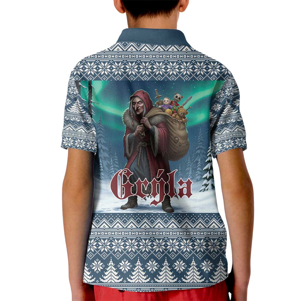 Iceland Christmas Kid Polo Shirt Icelandic Gryla Evil Mother of Yule Lads LT19