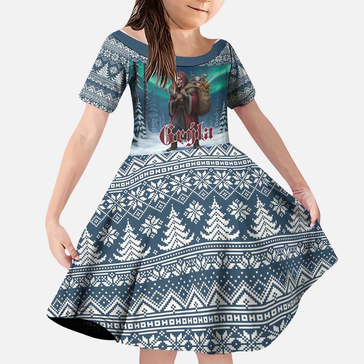 Iceland Christmas Kid Short Sleeve Dress Icelandic Gryla Evil Mother of Yule Lads LT19