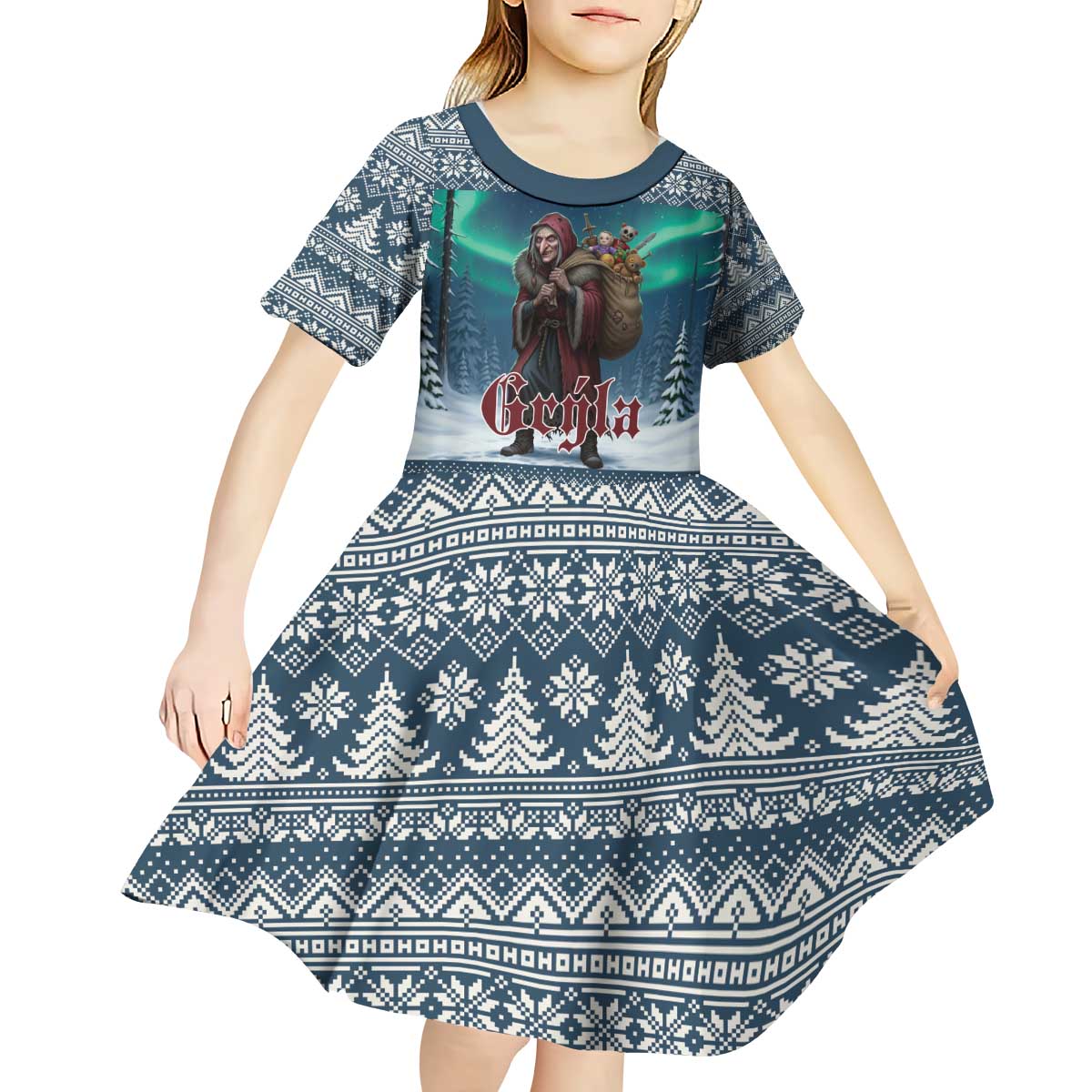 Iceland Christmas Kid Short Sleeve Dress Icelandic Gryla Evil Mother of Yule Lads LT19