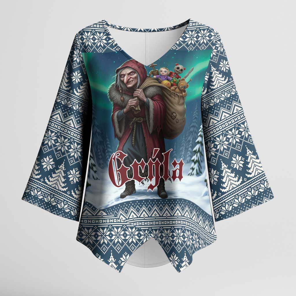 Iceland Christmas Kimono Sleeve Blouse Icelandic Gryla Evil Mother of Yule Lads LT19