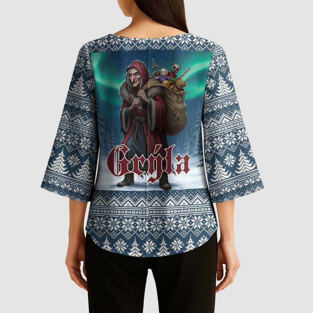 Iceland Christmas Kimono Sleeve Blouse Icelandic Gryla Evil Mother of Yule Lads LT19