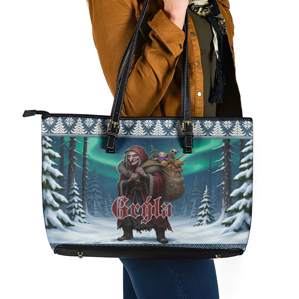 Iceland Christmas Leather Tote Bag Icelandic Gryla Evil Mother of Yule Lads - Wonder Print Shop