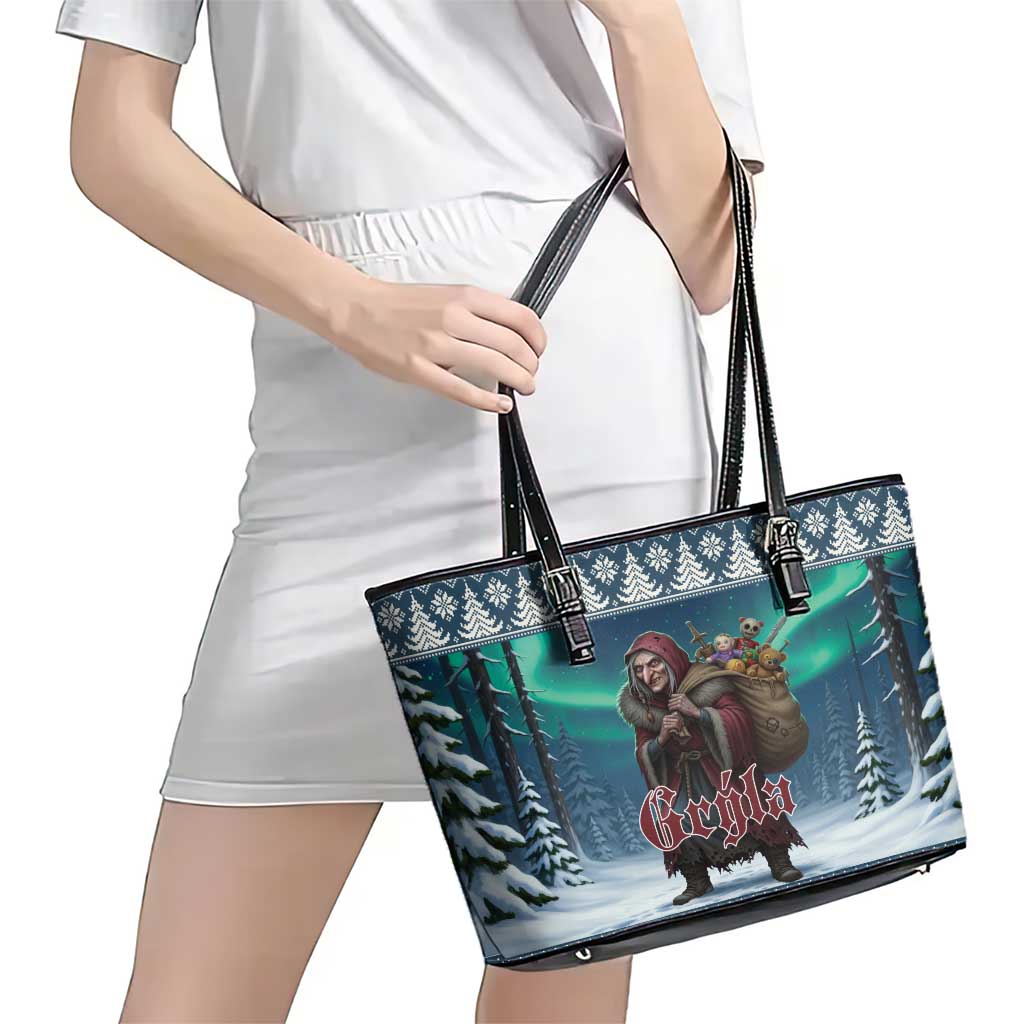 Iceland Christmas Leather Tote Bag Icelandic Gryla Evil Mother of Yule Lads - Wonder Print Shop