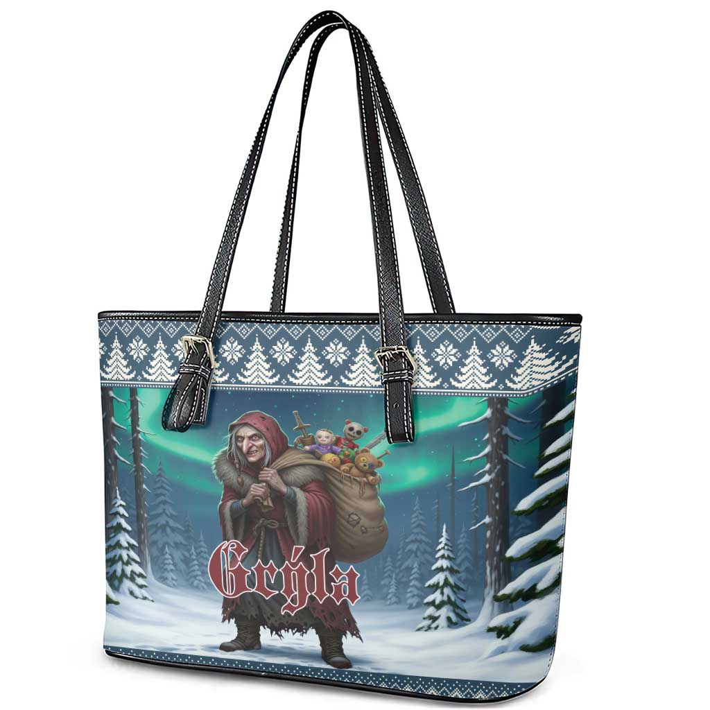 Iceland Christmas Leather Tote Bag Icelandic Gryla Evil Mother of Yule Lads - Wonder Print Shop