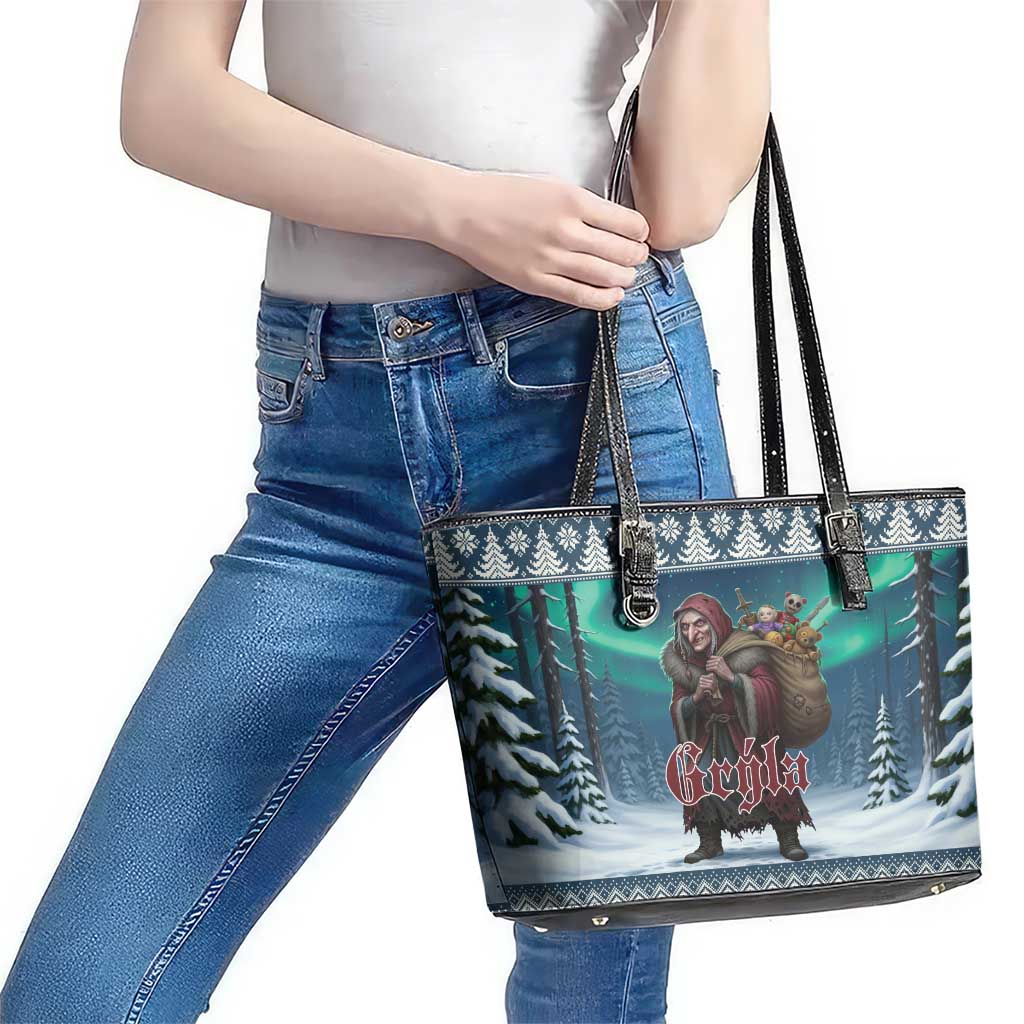 Iceland Christmas Leather Tote Bag Icelandic Gryla Evil Mother of Yule Lads - Wonder Print Shop