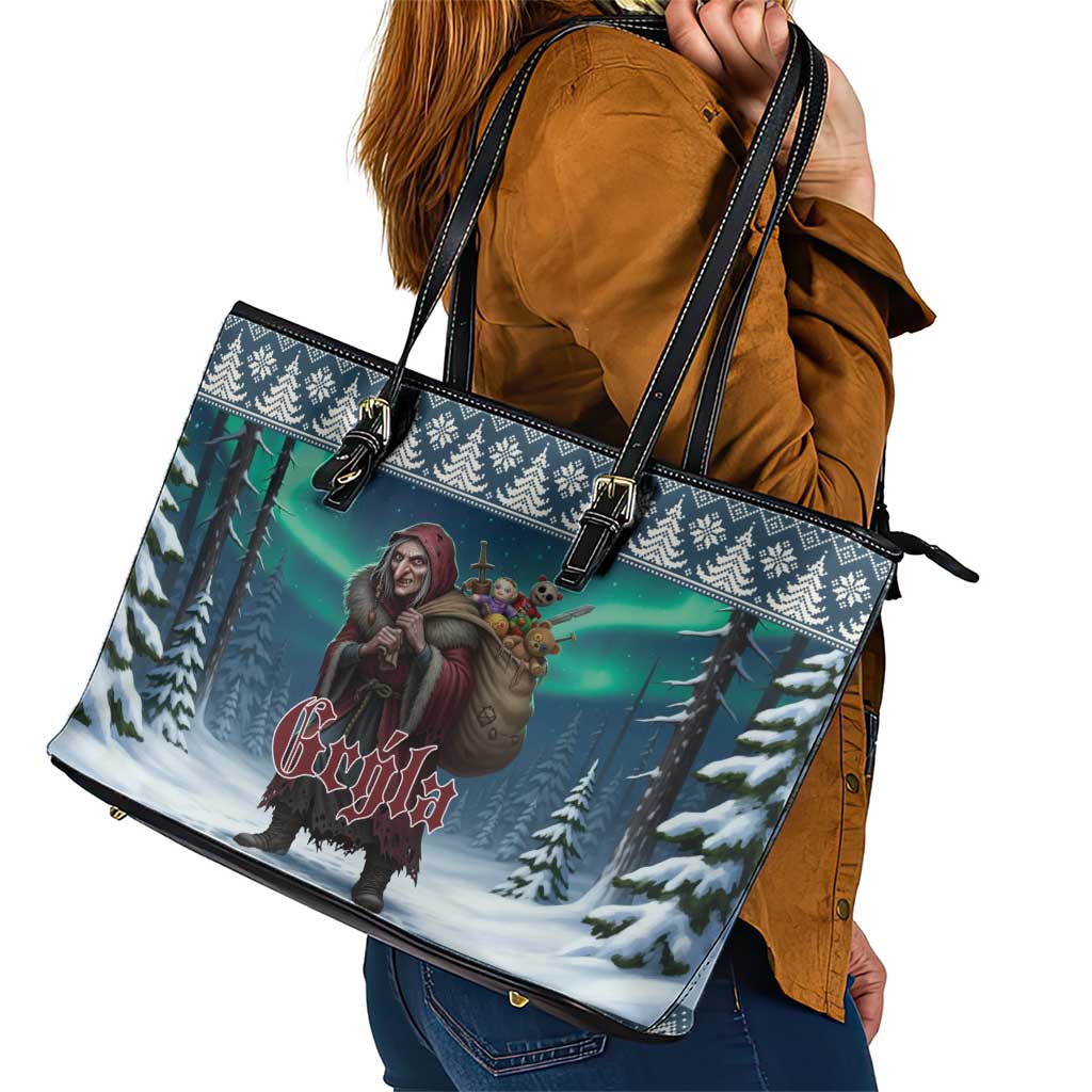 Iceland Christmas Leather Tote Bag Icelandic Gryla Evil Mother of Yule Lads - Wonder Print Shop