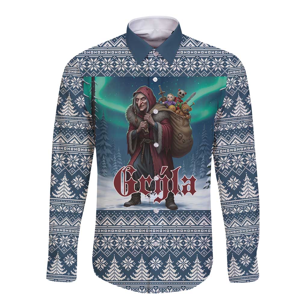 Iceland Christmas Long Sleeve Button Shirt Icelandic Gryla Evil Mother of Yule Lads LT19