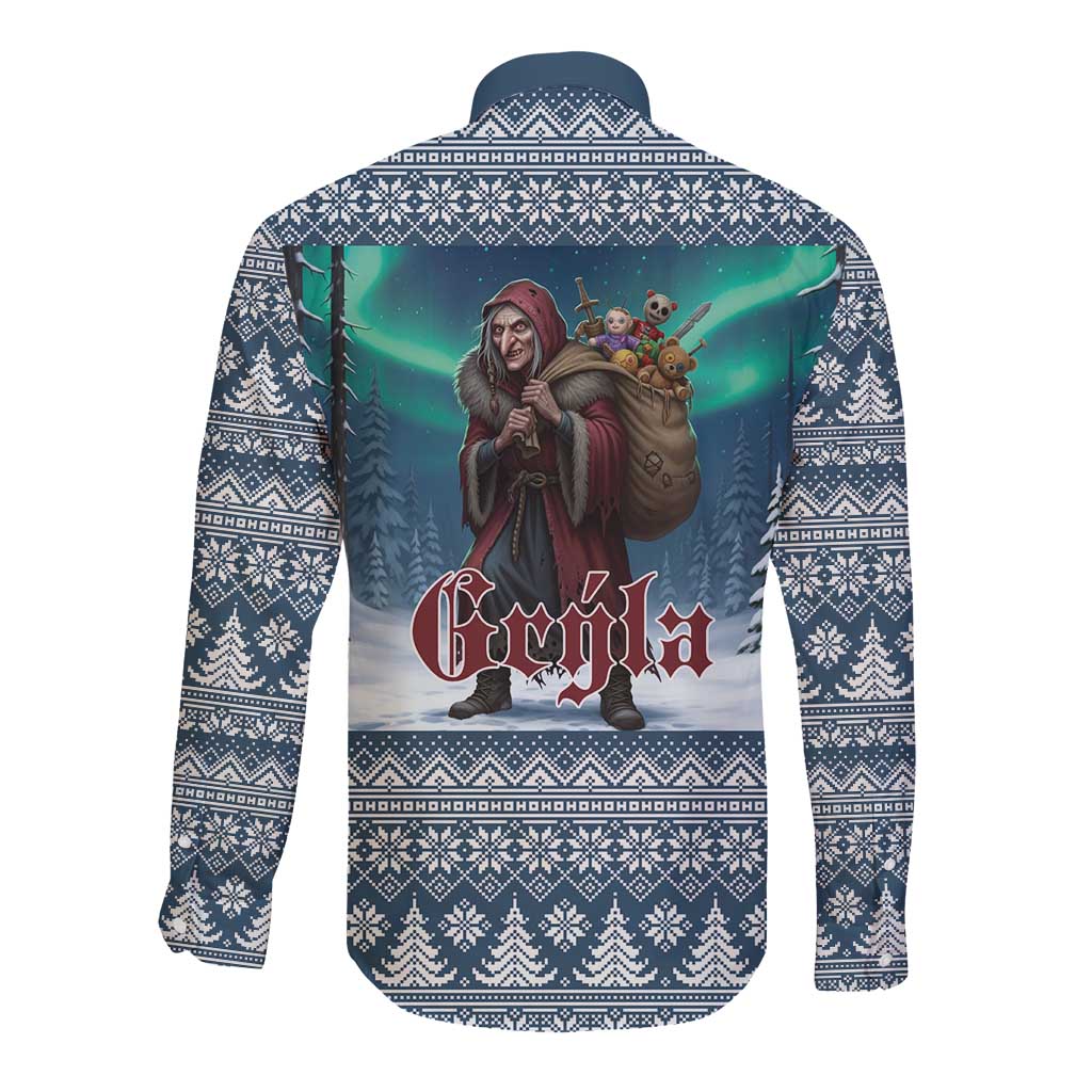 Iceland Christmas Long Sleeve Button Shirt Icelandic Gryla Evil Mother of Yule Lads LT19
