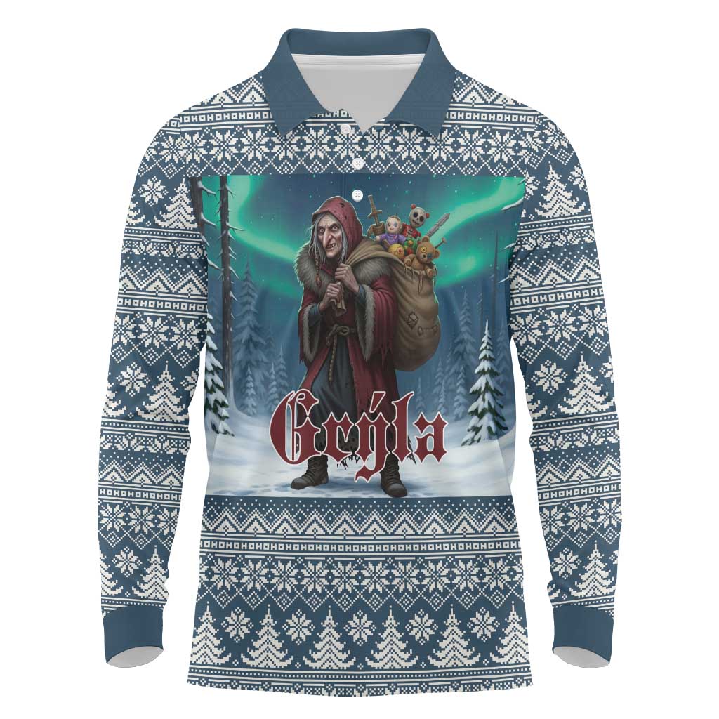 Iceland Christmas Long Sleeve Polo Shirt Icelandic Gryla Evil Mother of Yule Lads LT19