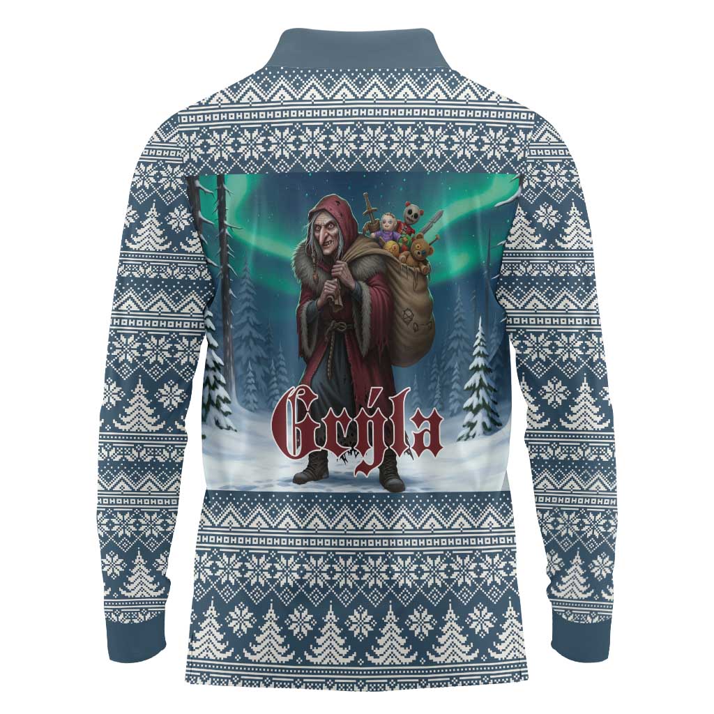 Iceland Christmas Long Sleeve Polo Shirt Icelandic Gryla Evil Mother of Yule Lads LT19