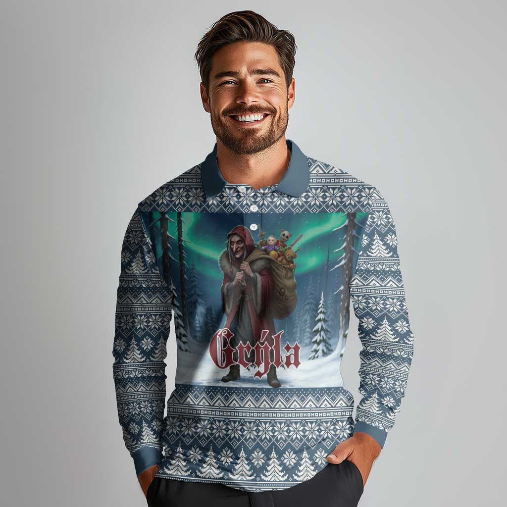 Iceland Christmas Long Sleeve Polo Shirt Icelandic Gryla Evil Mother of Yule Lads LT19