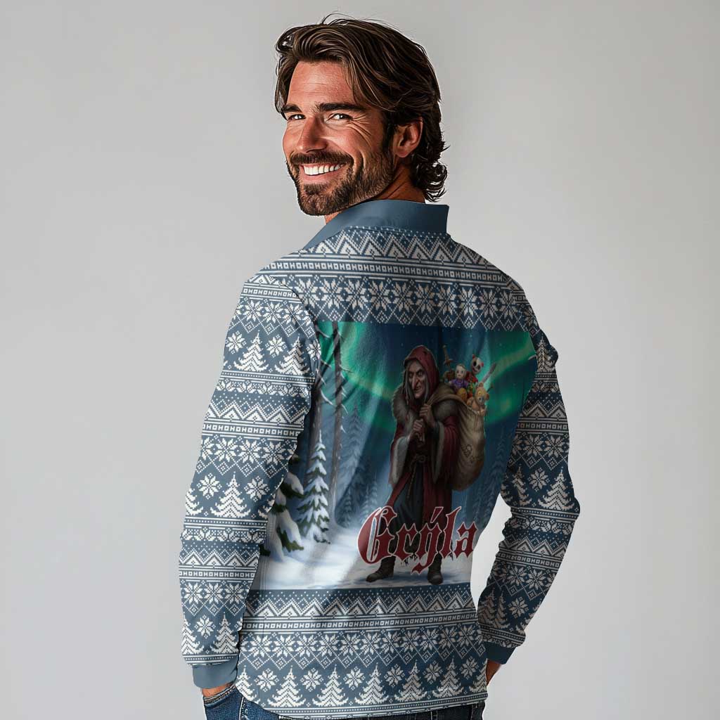 Iceland Christmas Long Sleeve Polo Shirt Icelandic Gryla Evil Mother of Yule Lads LT19