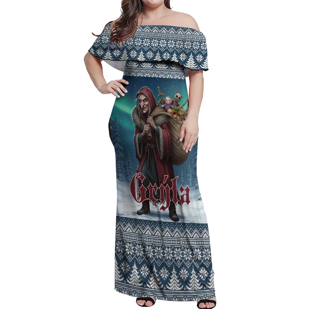 Iceland Christmas Off Shoulder Maxi Dress Icelandic Gryla Evil Mother of Yule Lads LT19