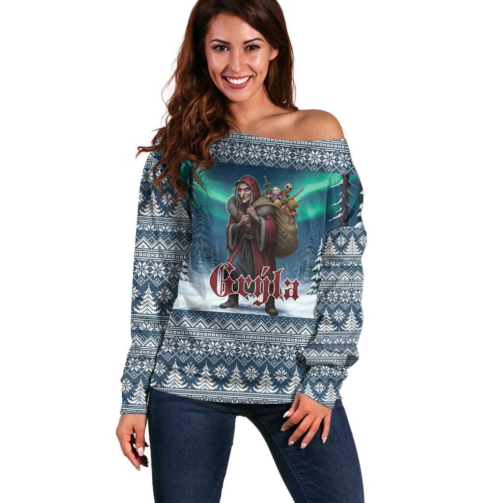Iceland Christmas Off Shoulder Sweater Icelandic Gryla Evil Mother of Yule Lads LT19