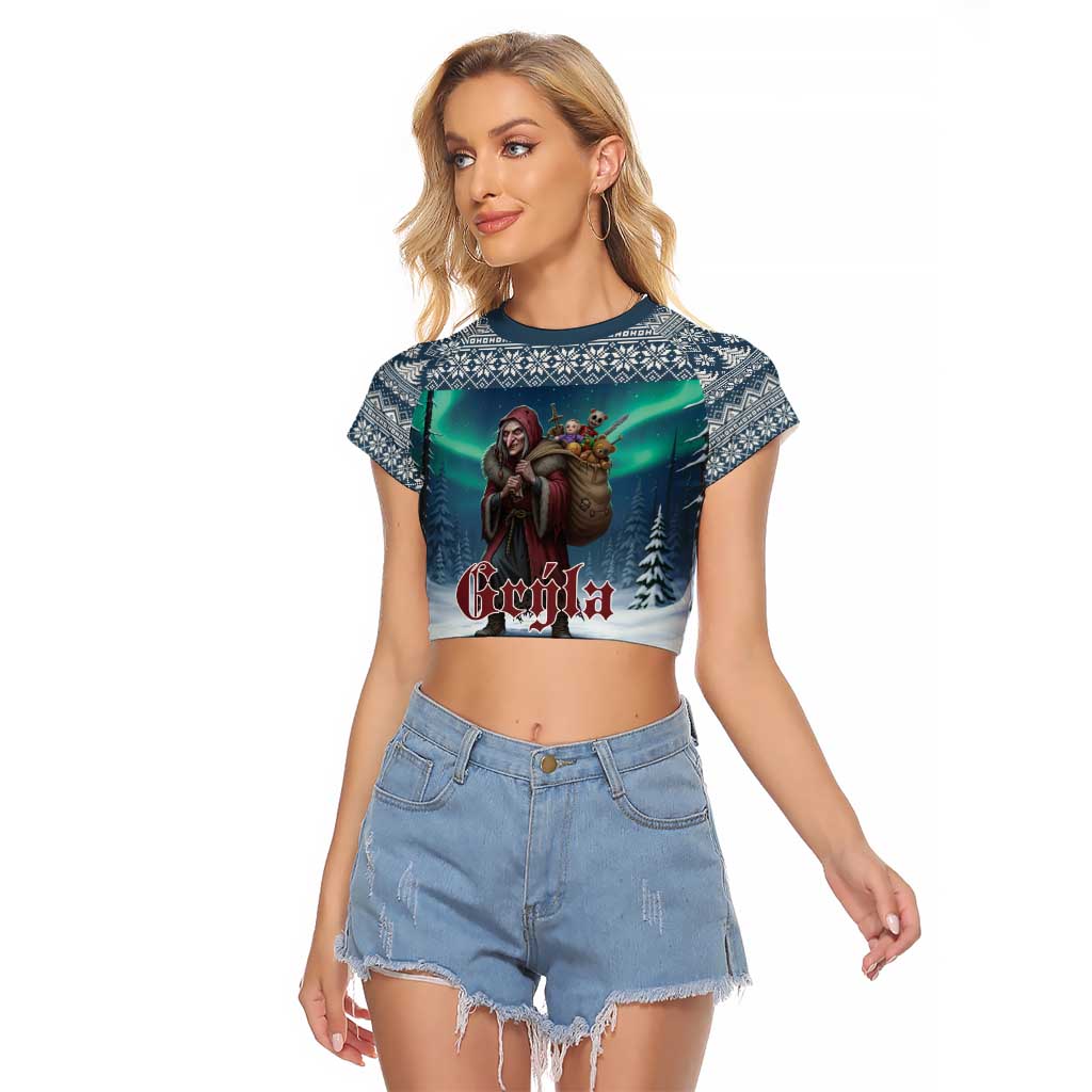 Iceland Christmas Raglan Cropped T Shirt Icelandic Gryla Evil Mother of Yule Lads LT19