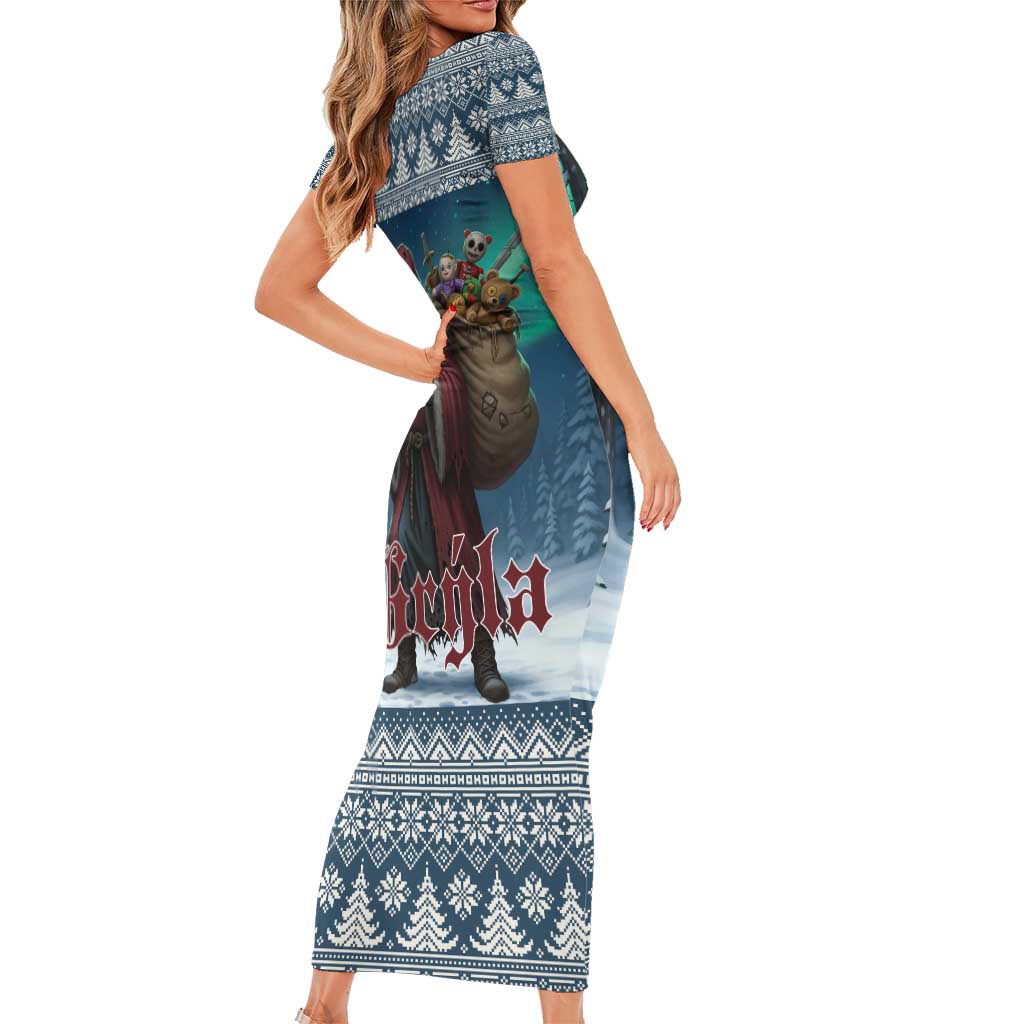 Iceland Christmas Short Sleeve Bodycon Dress Icelandic Gryla Evil Mother of Yule Lads LT19