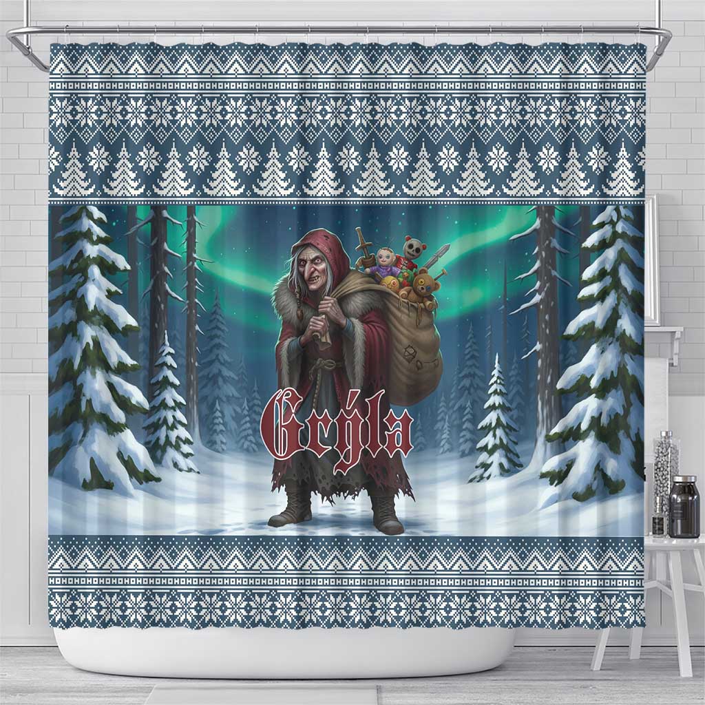Iceland Christmas Shower Curtain Icelandic Gryla Evil Mother of Yule Lads - Wonder Print Shop
