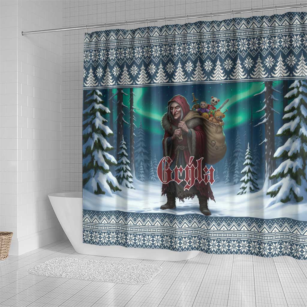 Iceland Christmas Shower Curtain Icelandic Gryla Evil Mother of Yule Lads - Wonder Print Shop