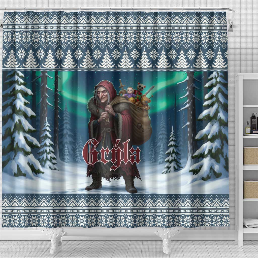 Iceland Christmas Shower Curtain Icelandic Gryla Evil Mother of Yule Lads - Wonder Print Shop