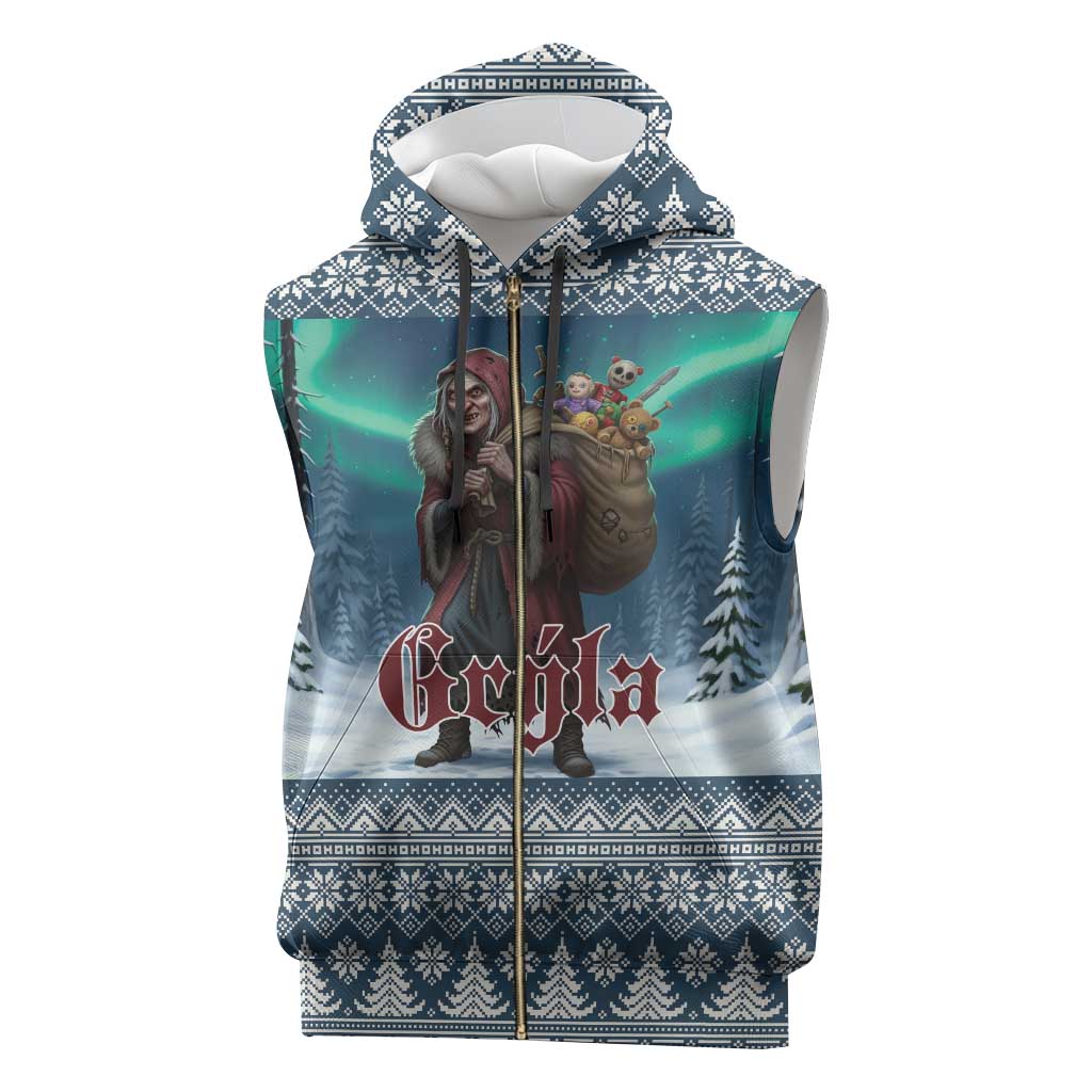 Iceland Christmas Sleeveless Zip Hoodie Icelandic Gryla Evil Mother of Yule Lads LT19