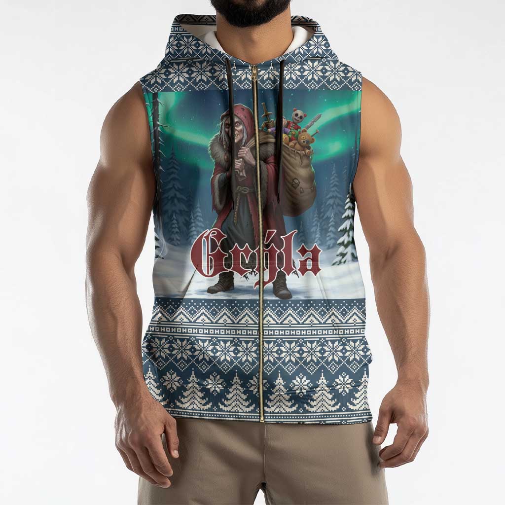 Iceland Christmas Sleeveless Zip Hoodie Icelandic Gryla Evil Mother of Yule Lads LT19