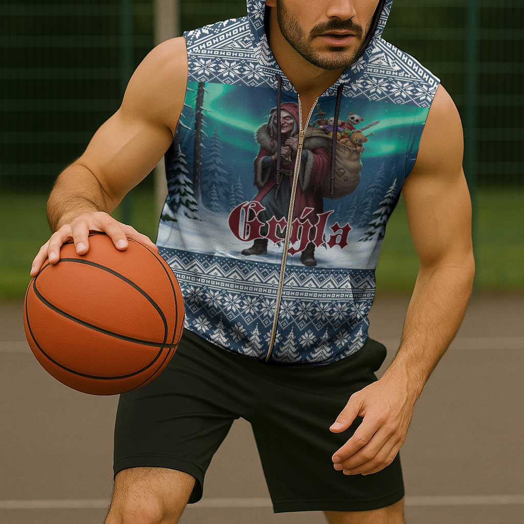 Iceland Christmas Sleeveless Zip Hoodie Icelandic Gryla Evil Mother of Yule Lads LT19