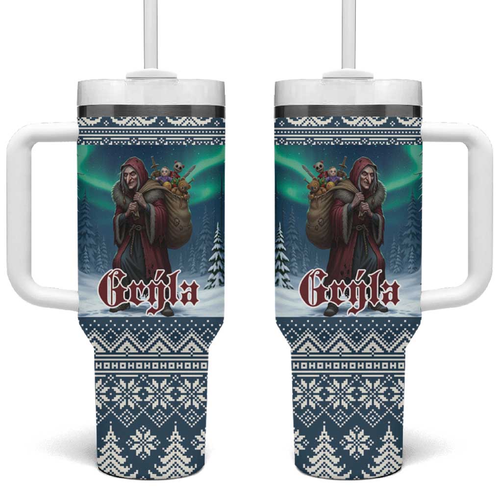 Iceland Christmas Tumbler With Handle Icelandic Gryla Evil Mother of Yule Lads - Wonder Print Shop