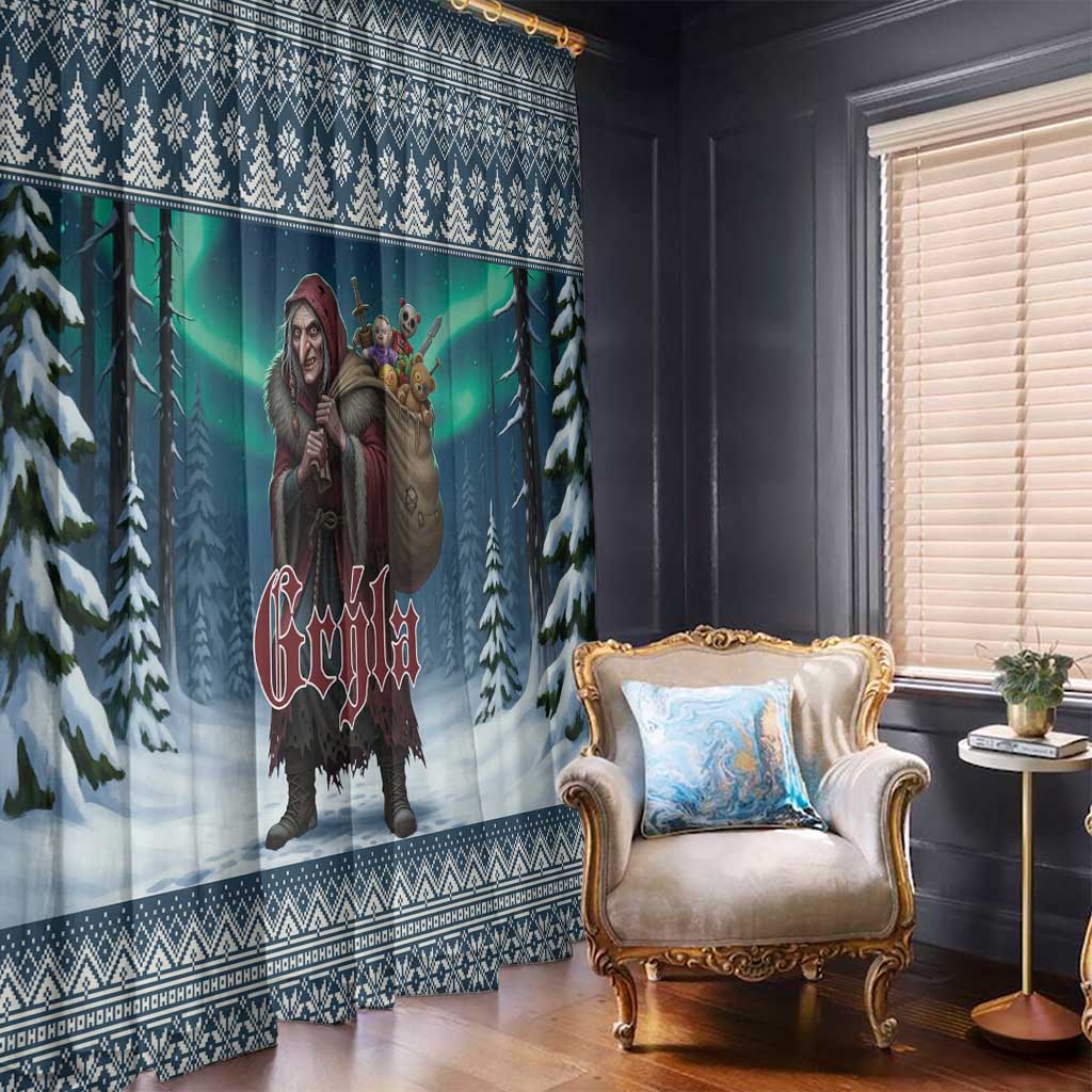 Iceland Christmas Window Curtain Icelandic Gryla Evil Mother of Yule Lads - Wonder Print Shop