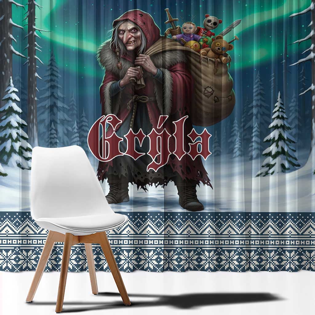 Iceland Christmas Window Curtain Icelandic Gryla Evil Mother of Yule Lads - Wonder Print Shop