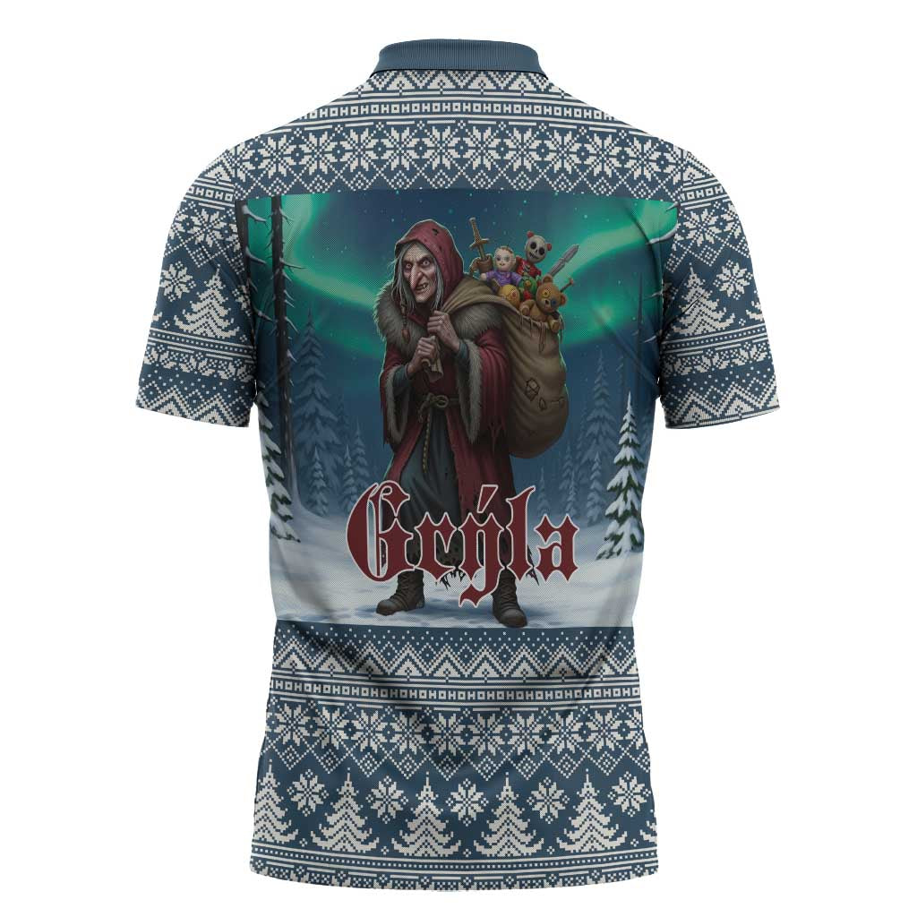 Iceland Christmas Zipper Polo Shirt Icelandic Gryla Evil Mother of Yule Lads LT19