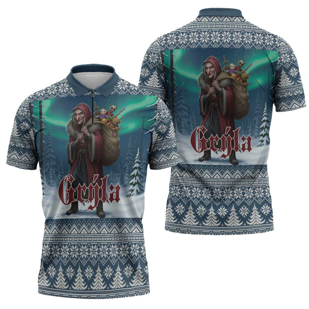 Iceland Christmas Zipper Polo Shirt Icelandic Gryla Evil Mother of Yule Lads LT19