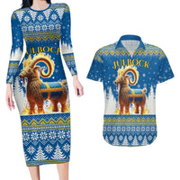Sweden Christmas Couples Matching Long Sleeve Bodycon Dress and Hawaiian Shirt Julbock Yule Goat LT19