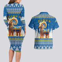 Sweden Christmas Couples Matching Long Sleeve Bodycon Dress and Hawaiian Shirt Julbock Yule Goat LT19