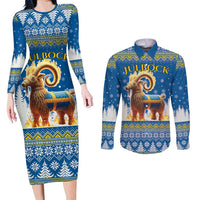 Sweden Christmas Couples Matching Long Sleeve Bodycon Dress and Long Sleeve Button Shirt Julbock Yule Goat LT19