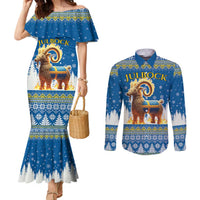 Sweden Christmas Couples Matching Mermaid Dress and Long Sleeve Button Shirt Julbock Yule Goat LT19