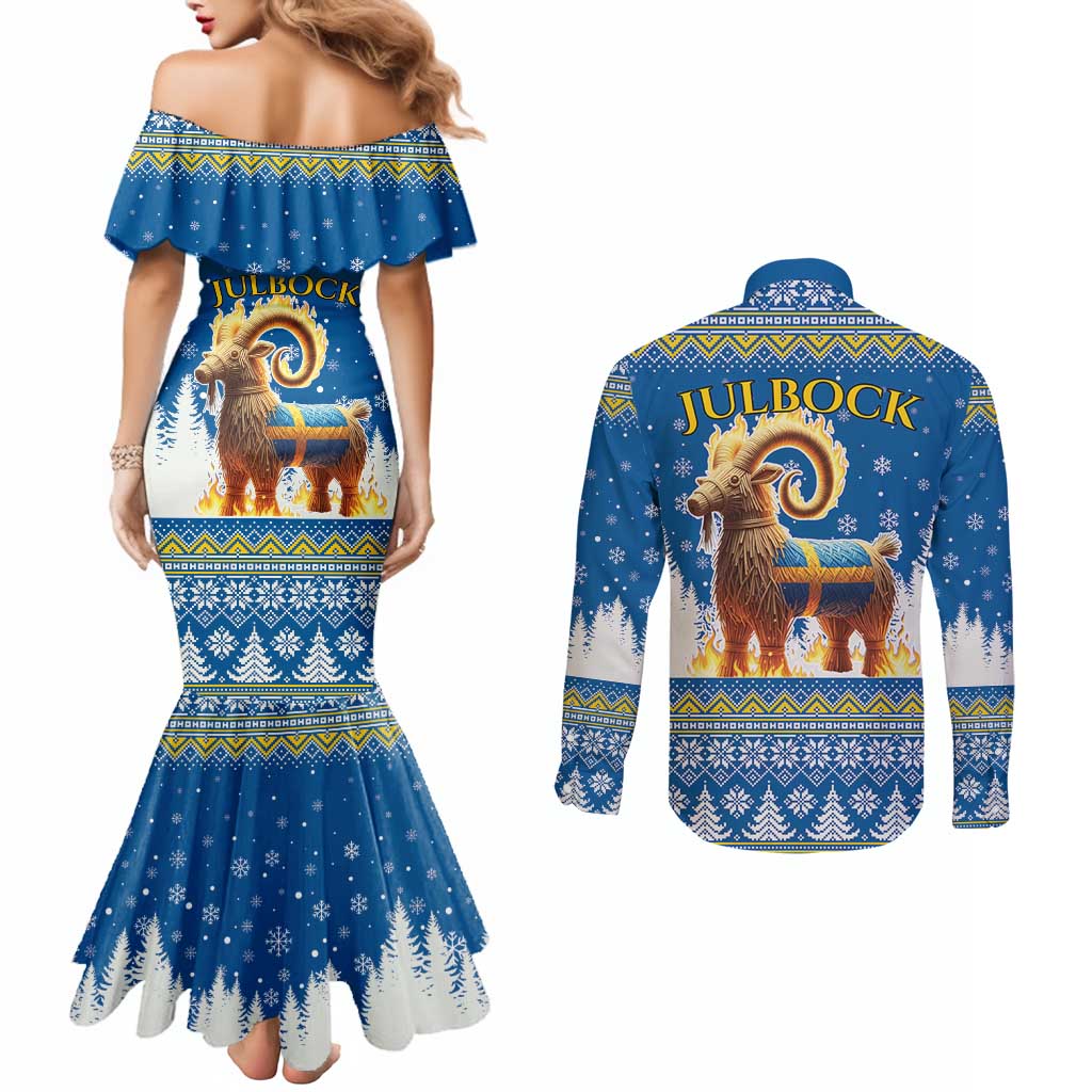 Sweden Christmas Couples Matching Mermaid Dress and Long Sleeve Button Shirt Julbock Yule Goat LT19