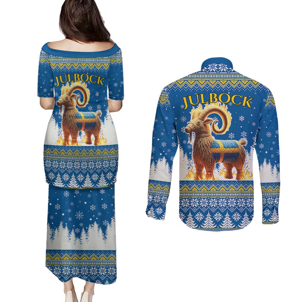 Sweden Christmas Couples Matching Puletasi and Long Sleeve Button Shirt Julbock Yule Goat LT19