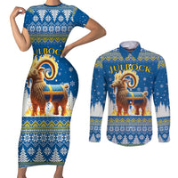 Sweden Christmas Couples Matching Short Sleeve Bodycon Dress and Long Sleeve Button Shirt Julbock Yule Goat LT19