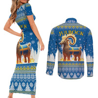 Sweden Christmas Couples Matching Short Sleeve Bodycon Dress and Long Sleeve Button Shirt Julbock Yule Goat LT19