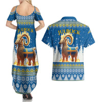Sweden Christmas Couples Matching Summer Maxi Dress and Hawaiian Shirt Julbock Yule Goat LT19