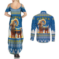 Sweden Christmas Couples Matching Summer Maxi Dress and Long Sleeve Button Shirt Julbock Yule Goat LT19