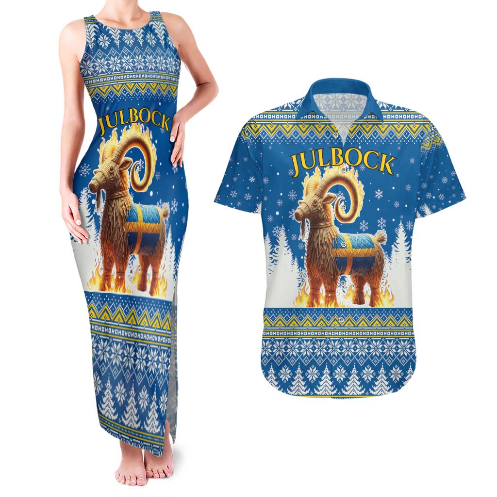 Sweden Christmas Couples Matching Tank Maxi Dress and Hawaiian Shirt Julbock Yule Goat LT19