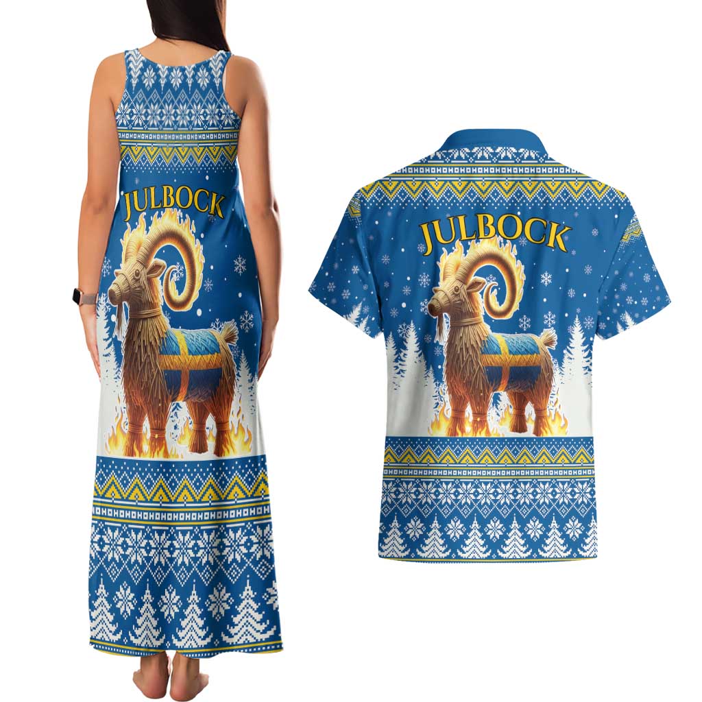 Sweden Christmas Couples Matching Tank Maxi Dress and Hawaiian Shirt Julbock Yule Goat LT19