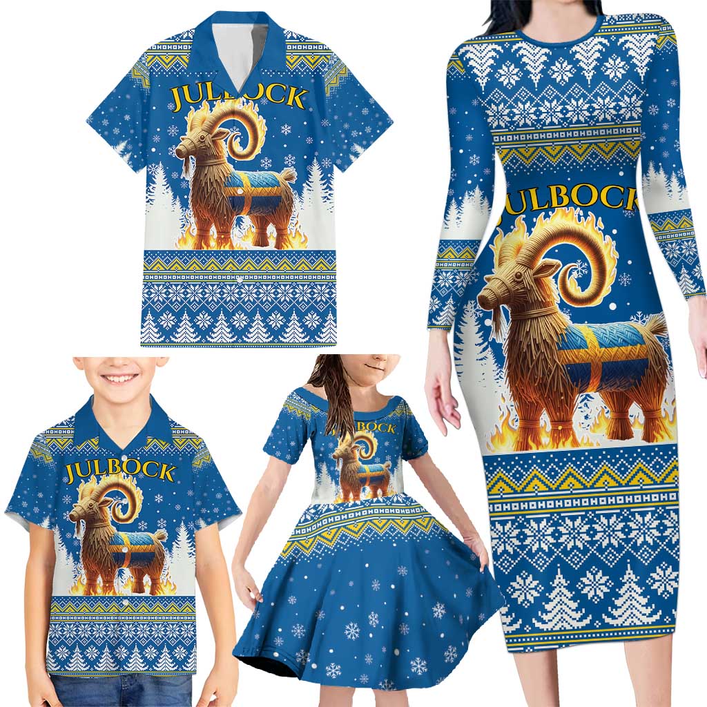Sweden Christmas Family Matching Long Sleeve Bodycon Dress and Hawaiian Shirt Julbock Yule Goat LT19