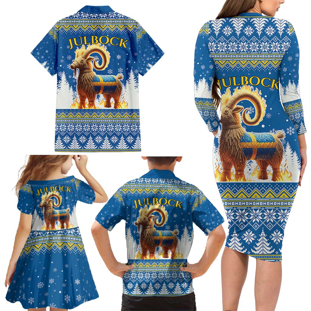 Sweden Christmas Family Matching Long Sleeve Bodycon Dress and Hawaiian Shirt Julbock Yule Goat LT19