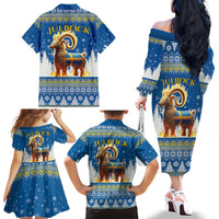Sweden Christmas Family Matching Off The Shoulder Long Sleeve Dress and Hawaiian Shirt Julbock Yule Goat LT19